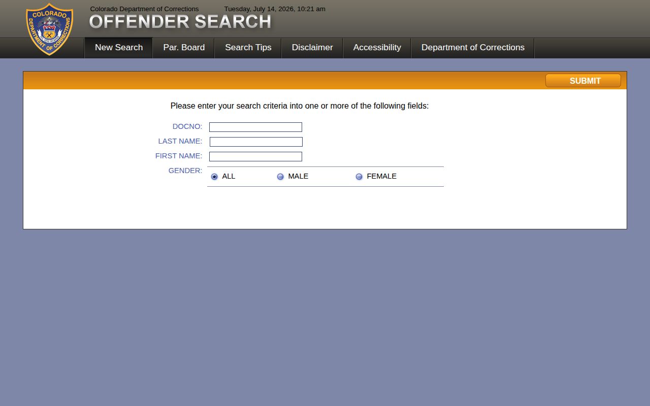 CDOC offender search fields for Summit County released inmates