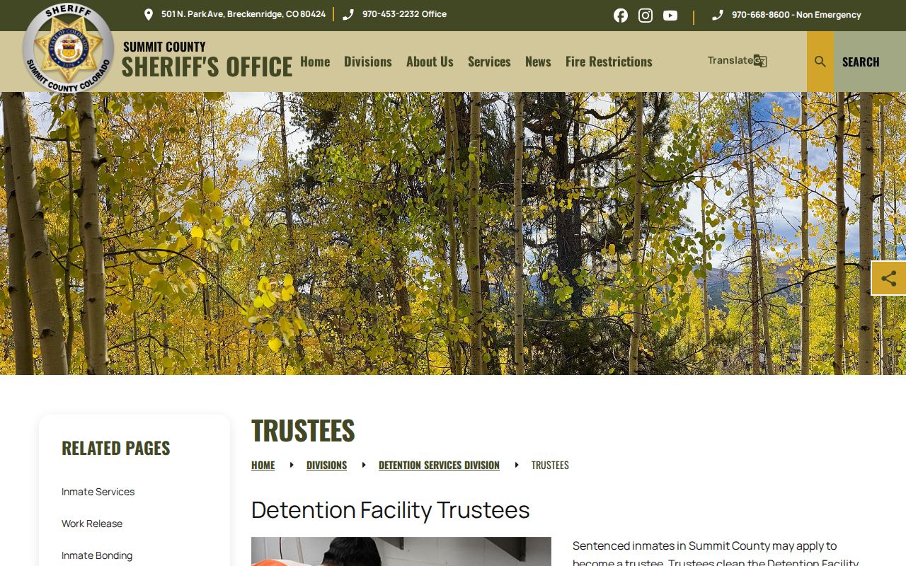 Summit County release date lookup trustee sentence credit page