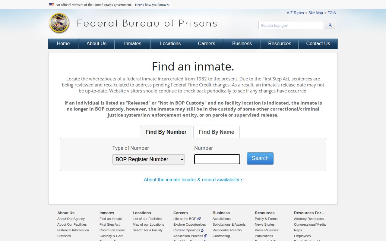 Federal BOP inmate locator for Summit County federal release checks