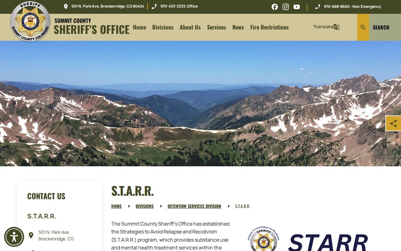 Summit County post-release supervision STARR reentry page